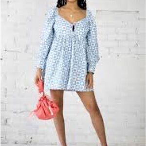 Lisa Says Gah Light Blue Geometric Mini Dress